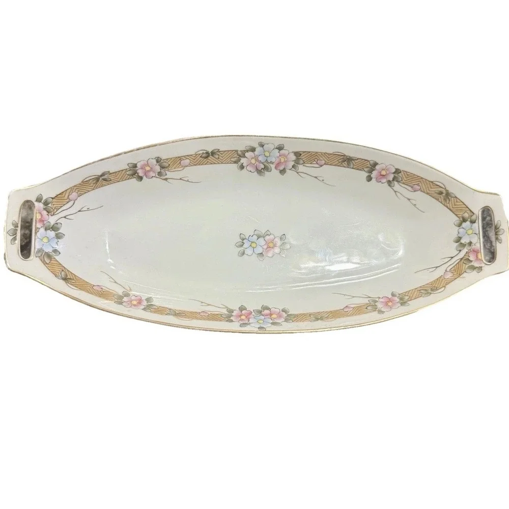 Antique Nippon Hand Painted Relish Dish Floral Gold Trim Porcelain Japan